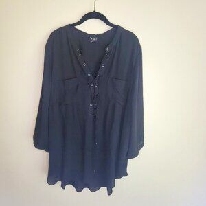 a.n.a A New Approach black romantic long sleeve, lace up blouse plus size 3x
